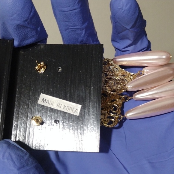 Women's Stylish Gold-tone Filigree Design Long Beads Drop Dangle Earrings, #1 - Picture 5 of 5